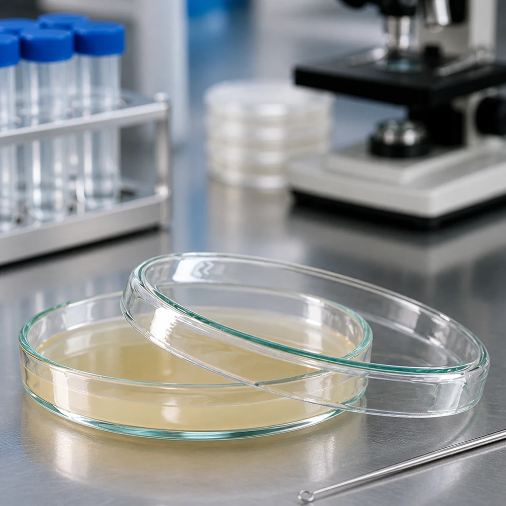 Petrischale 90x15mm Glas Petrischale 90x15mm aus Borosilikatglas für mikrobiologische Laboranwendungen im professionellen Einsatz