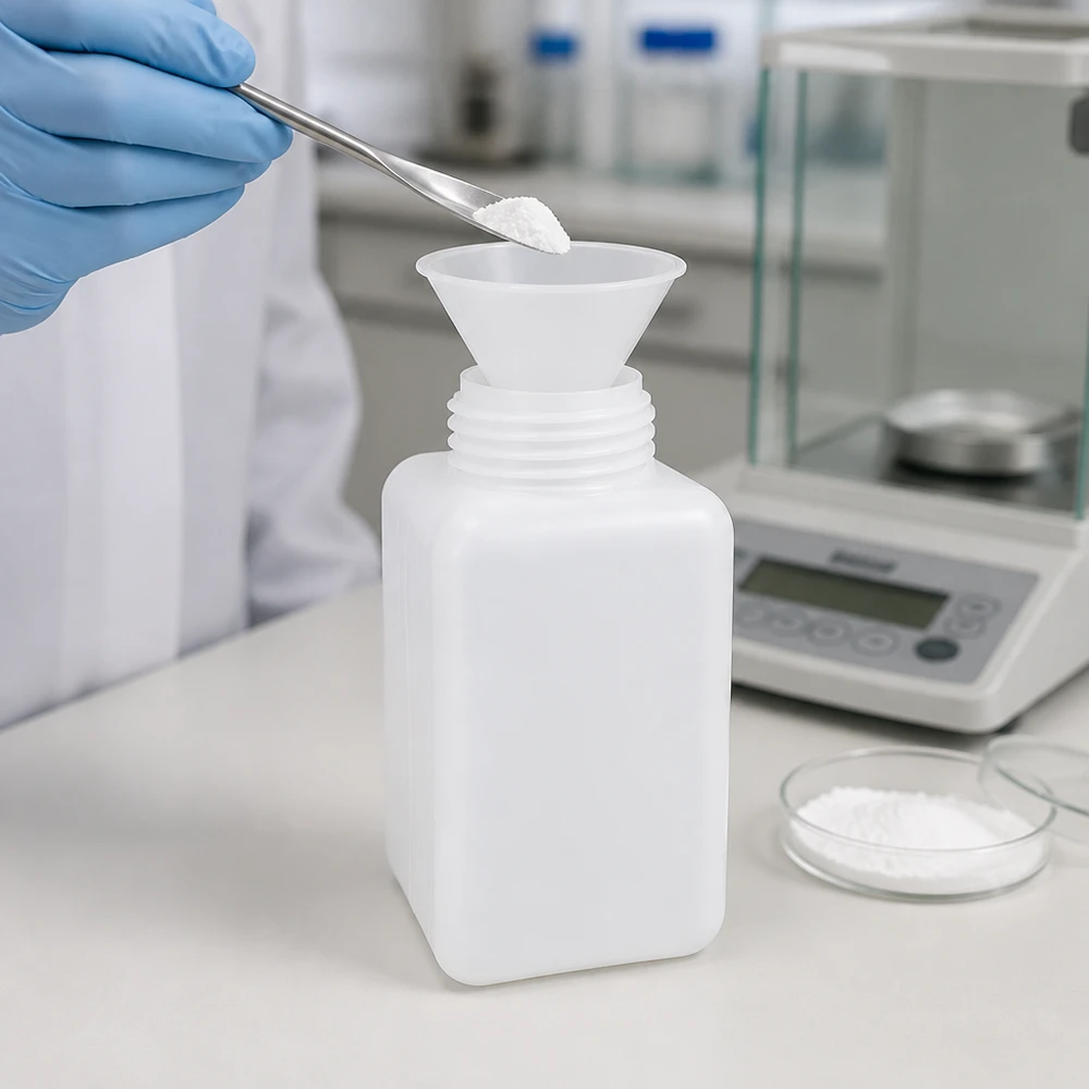 Chemikalienflasche 1000ml Weithals PE-HD naturfarben Labor Pulverfüllung Trichter Profi