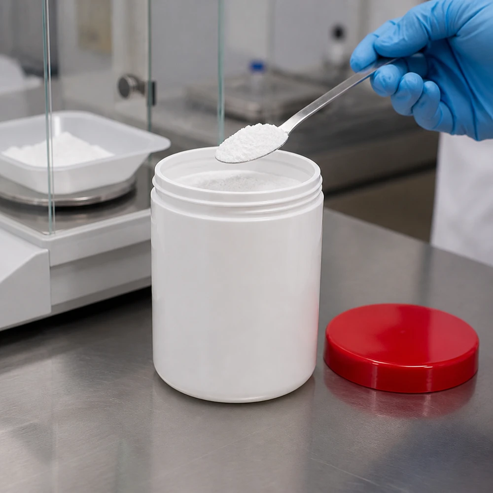 Salbenkruke 75g aus PP in Weiß mit rotem Schraubdeckel für professionelle Abfüllung im Labor