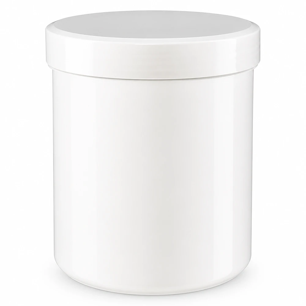 Salbenkruke 500g weiß mit weißem Schraubdeckel (Polypropylen) Salbenkruke 500g weiß PP-Kunststoff mit weißem Schraubdeckel für professionelle Abfüllung