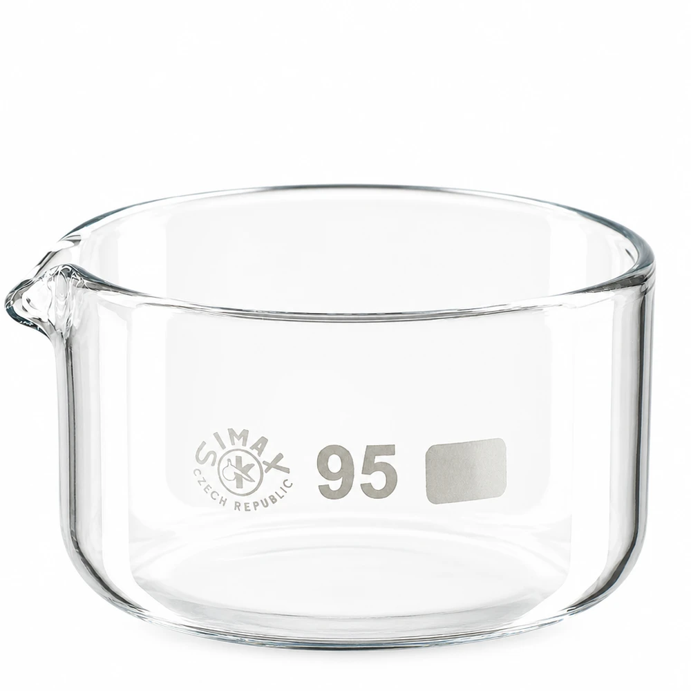 300ml Kristallisierschale mit Ausguss Borosilikat ø95mm Kristallisierschale 300ml Borosilikatglas mit Ausguss Boden ø95mm SIMAX für Labor und Gewerbe