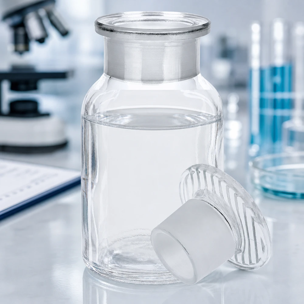 Rundschulterfl. 100ml klar Weithals Glasstopfen Rundschulterflasche 100ml Weithals klar mit Glasstopfen für Labor und Fachhandel