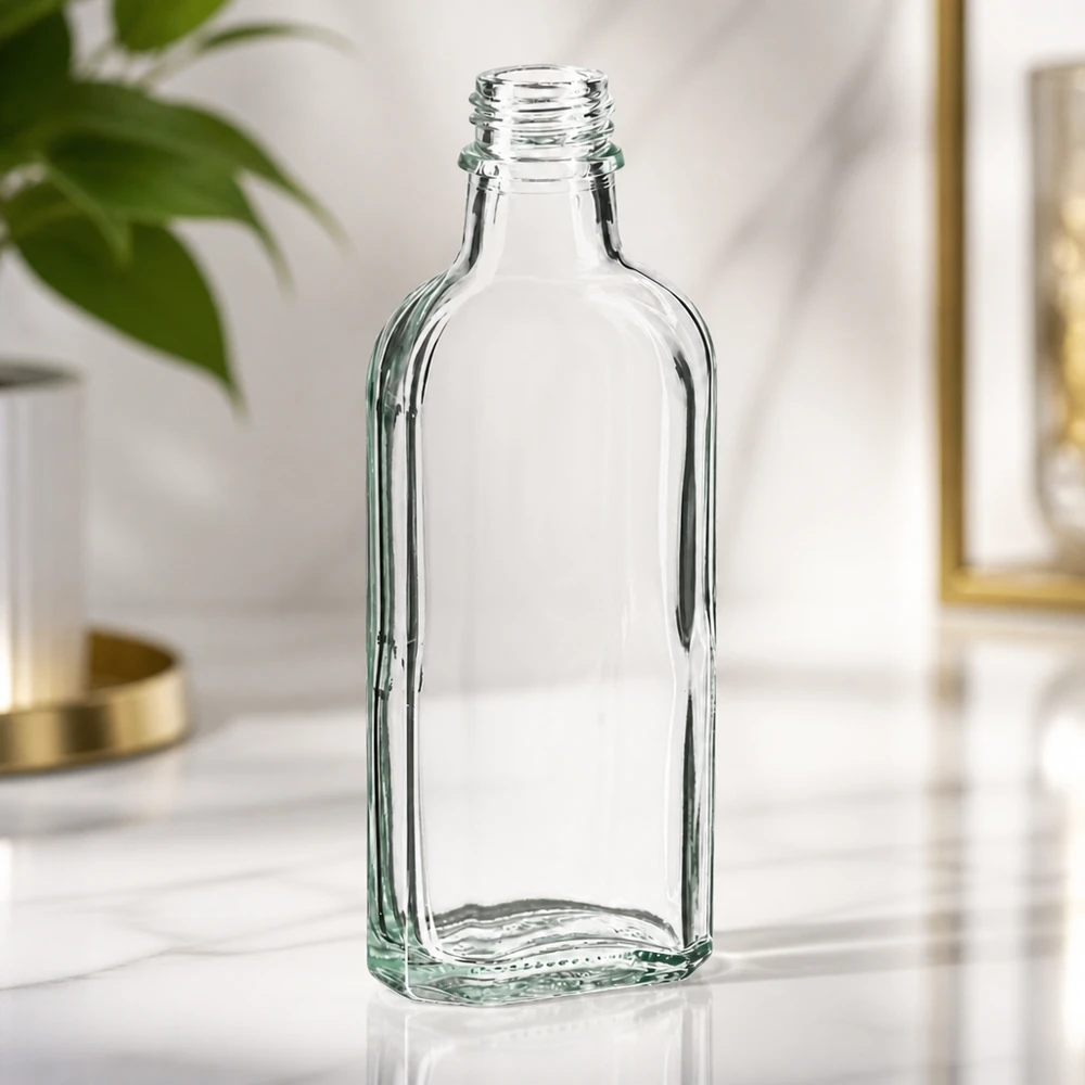 100 ml Meplatflasche klar DIN22 100 ml Meplatflasche klar aus Glas mit DIN22 Gewinde für gewerbliche Abfüllung und professionellen Einsatz