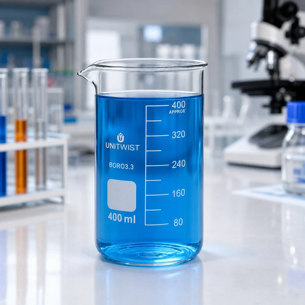 Becherglas 400ml hohe Form Borosilikat 3.3 UNITWIST für Labor und Gewerbe mit Skala