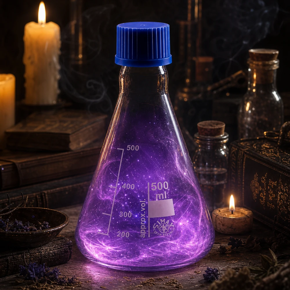 Erlenmeyerkolben 500ml mit Schraubkappe Erlenmeyerkolben 500ml Borosilikatglas mit blauer Schraubkappe für professionelle Laboranwendungen bei Pacadura