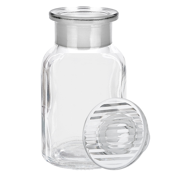 Rundschulterflasche 100ml Klarglas Weithals mit Glasstopfen für Labor und Gewerbe
