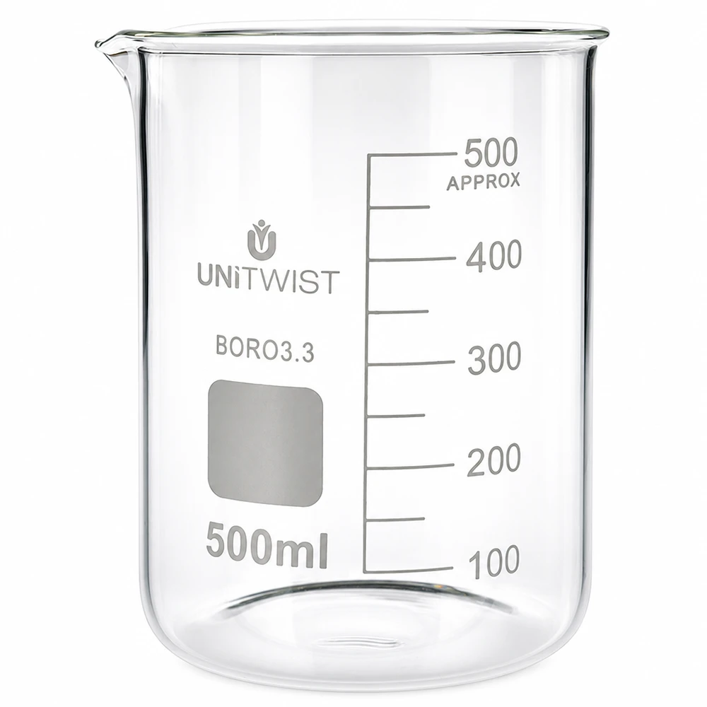 Becherglas 500ml Borosilikat, niedrige Form UNiTWIST Becherglas 500ml Borosilikat 3.3 niedrige Form UNiTWIST für Labor und Gewerbe mit Graduierung