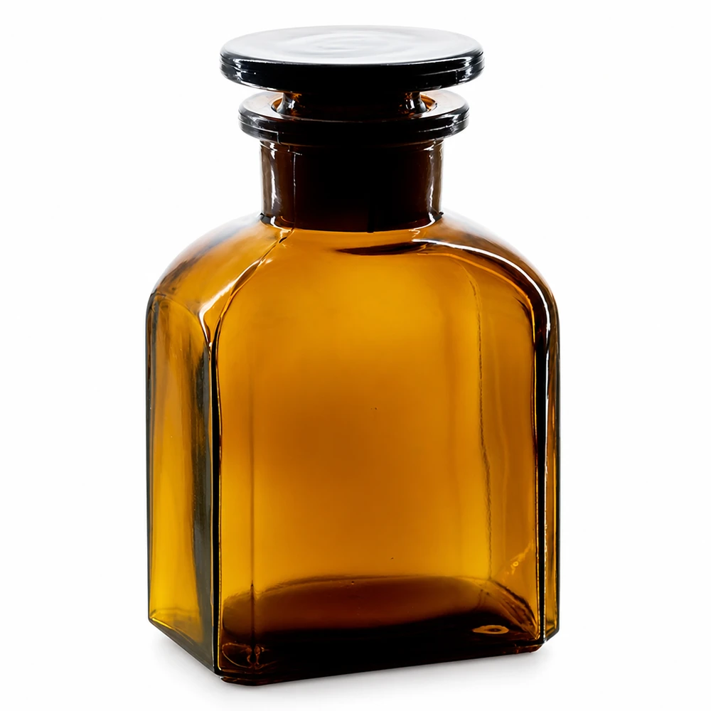 Vierkantflasche 150ml braun Weithals Glasstopfen Vierkantflasche 150ml Braunglas Weithals mit Glasstopfen für professionelle Laboranwendungen
