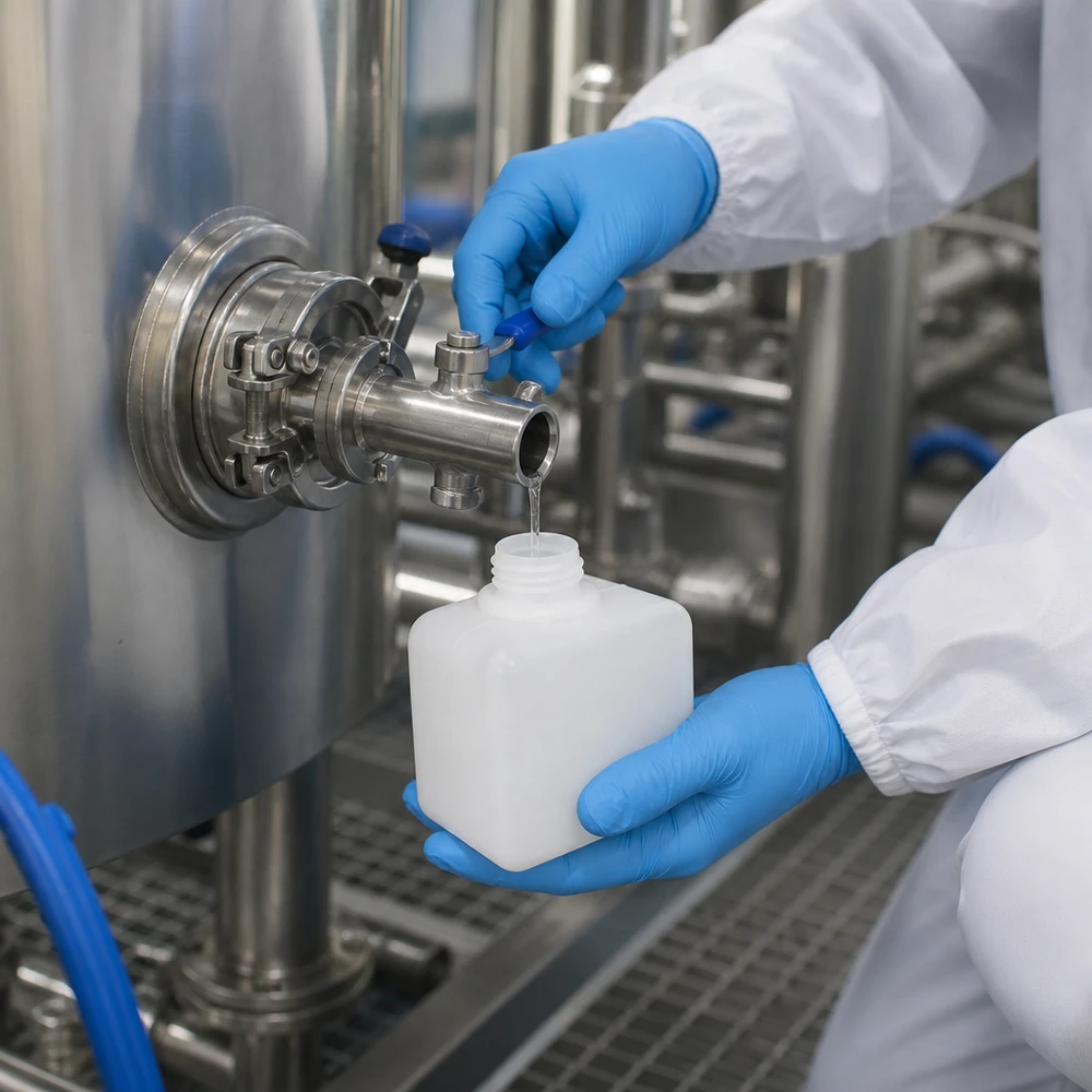 Chemiklaienflasche 500ml, Enghals aus PE-HD, GL 32 Chemikalienflasche 500ml PE-HD Enghals GL32 zur Probeentnahme in pharmazeutischer Produktion