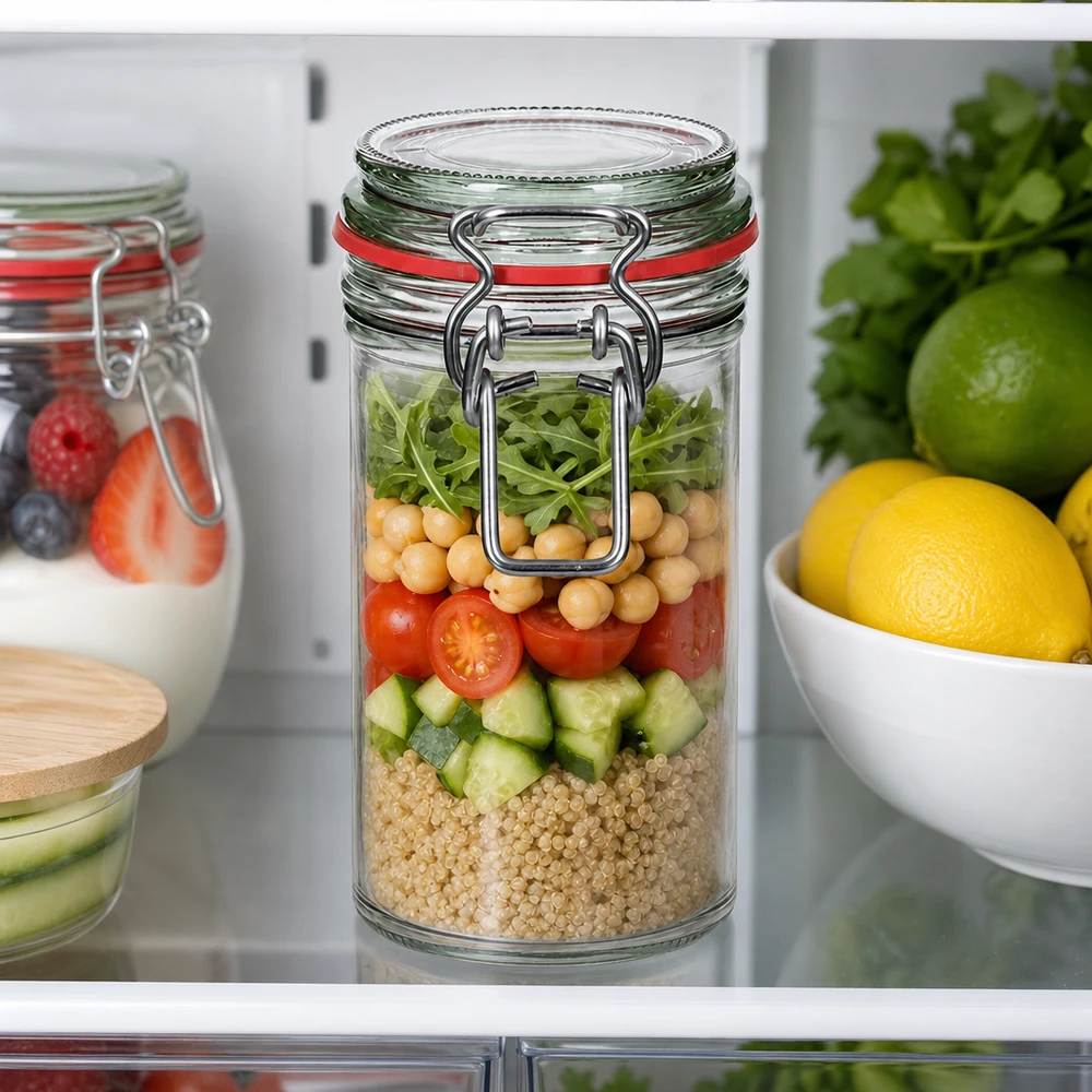 272ml Vorratsglas mit Bügelverschluss für professionelle Lebensmittellagerung im Kühlschrank mit Salat und Quinoa befüll