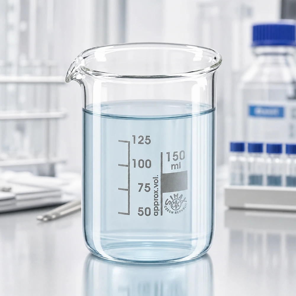 Becherglas 150ml Borosilikatglas, niedrige Form Becherglas 150ml aus Borosilikatglas niedrige Form für professionellen Laboreinsatz und präzise Messungen