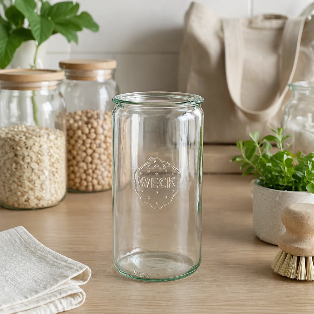 1590ml Zylinderglas WECK RR100 WECK Zylinderglas 1590ml RR100 transparent in nachhaltiger Zero-Waste Küche mit Vorratsgläsern und Naturmaterialien