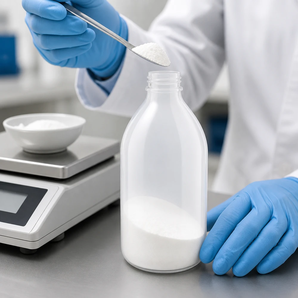 500ml Enghals-Laborflasche aus Glas für professionelle Laboranwendungen beim Abfüllen von Pulver