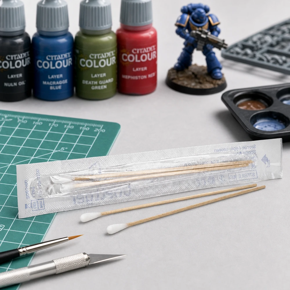 Sterile Wattestäbchen 2 Stück einzeln verpackt für professionelle Miniaturmalerei Modellbau Citadel Colour