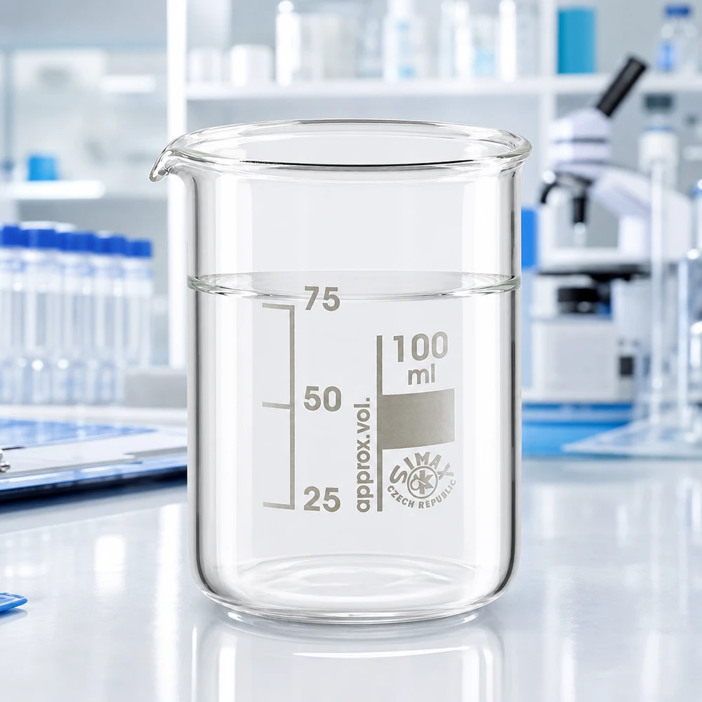 Becherglas 100ml Borosilikatglas, niedrige Form Becherglas 100ml aus Borosilikatglas niedrige Form für professionelle Laboranwendungen bei Pacadura