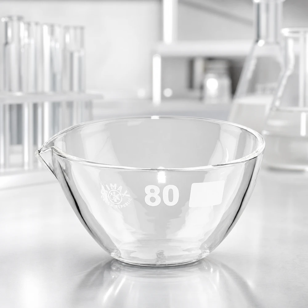 90ml Abdampfschale Borosilikat mit Ausguss ø80mm für professionelle Laboranwendungen bei Pacadura