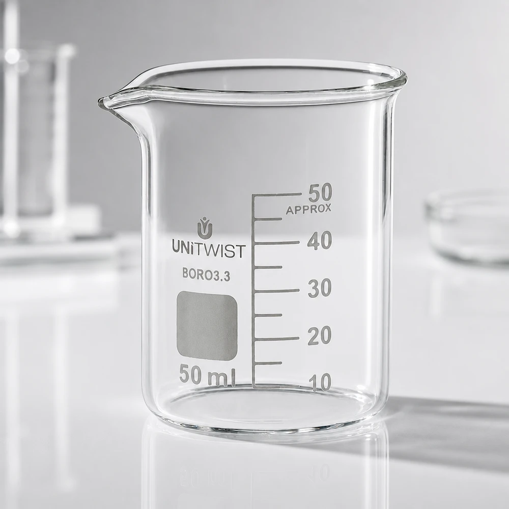 Becherglas 50ml Borosilikat 3.3 niedrige Form UNiTWIST für Labor und Gewerbe