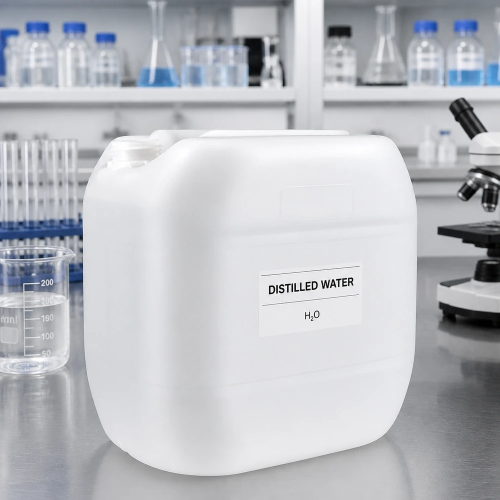 Kanister 30 Liter ohne Verschluss Weißer 30-Liter-HDPE-Kanister für destilliertes Wasser im professionellen Laboreinsatz