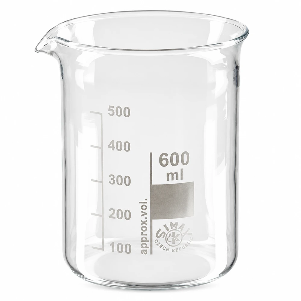 Becherglas 600ml Borosilikatglas niedrige Form für professionelle Laboranwendungen bei Pacadura.de