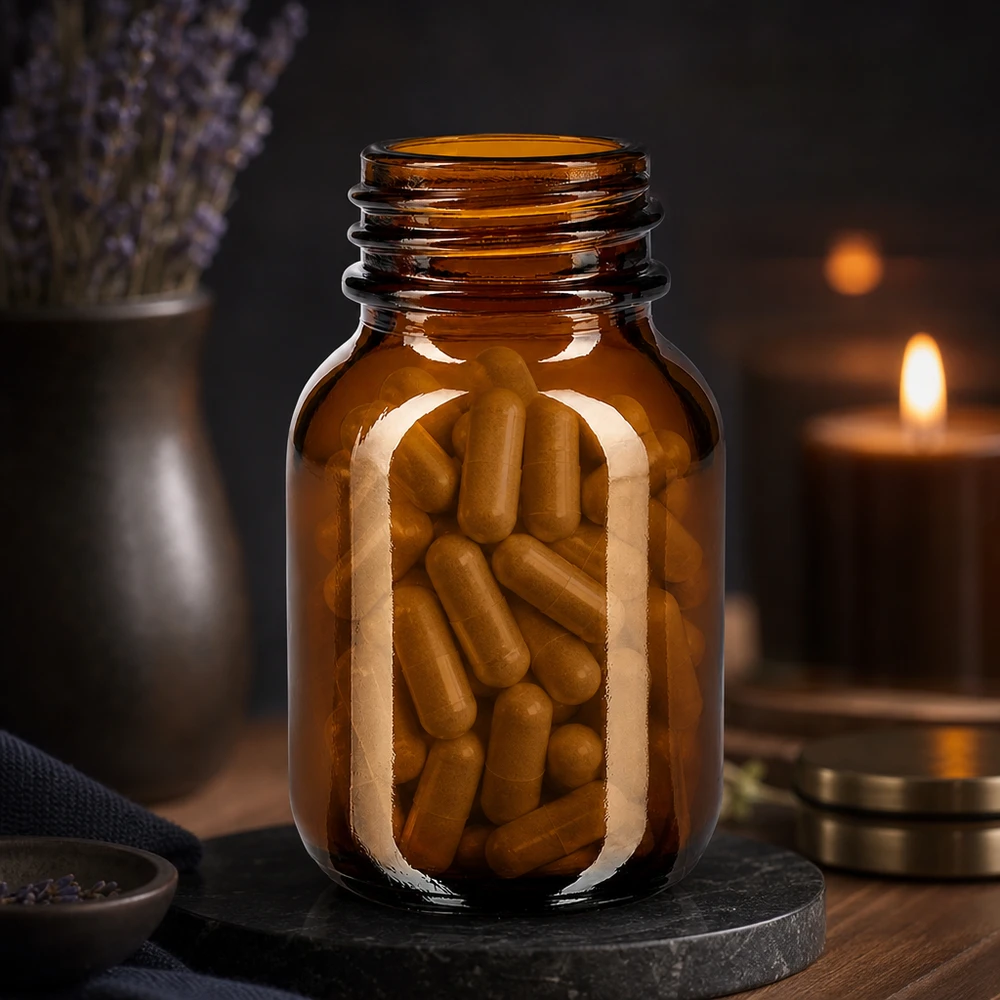 50ml Weithalsflasche Braunglas 50ml Weithalsflasche aus Braunglas mit Kapseln für professionelle Anwendung im Fachhandel