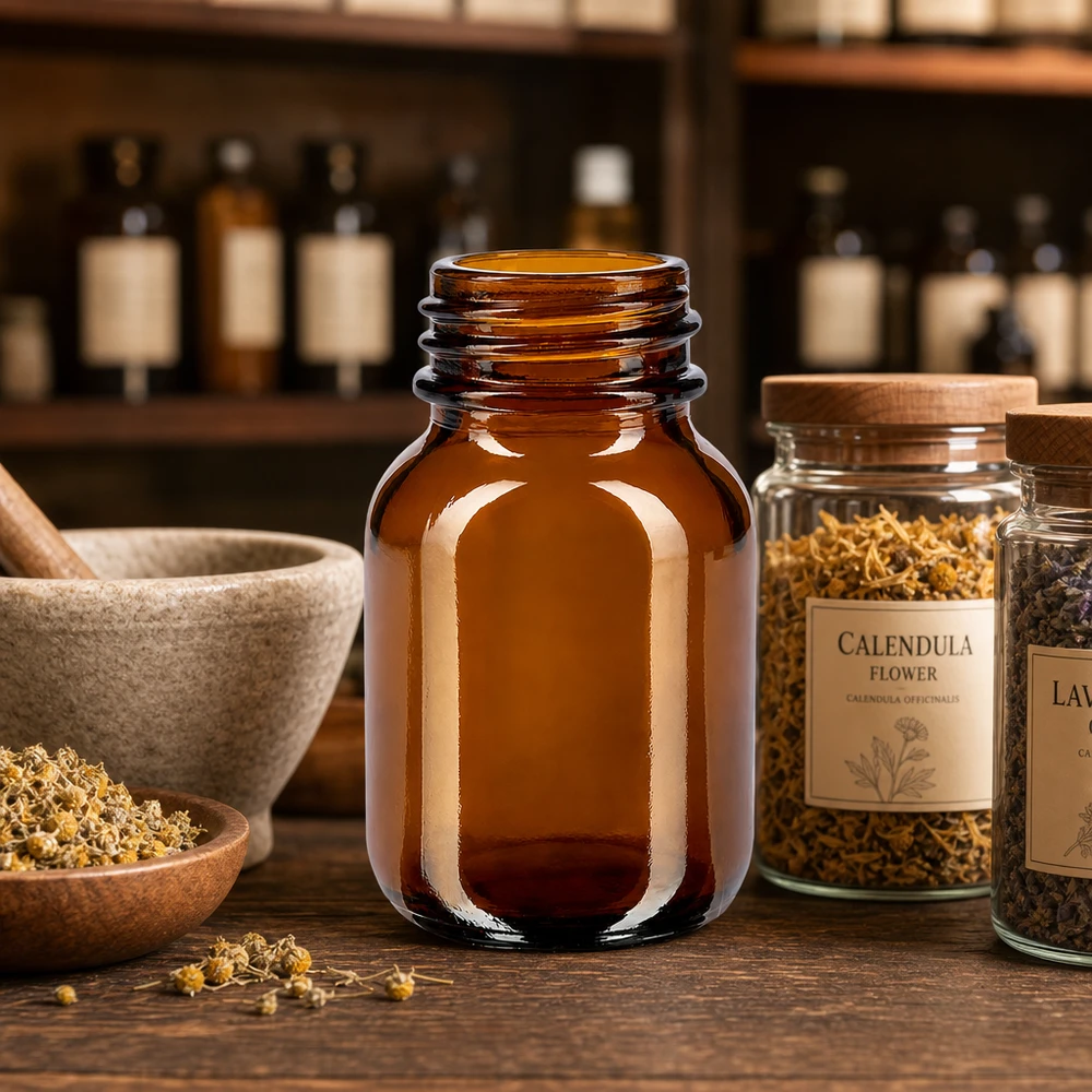 50ml Weithalsflasche Braunglas für professionelle Lagerung von Kräutern und Extrakten im Fachhandel