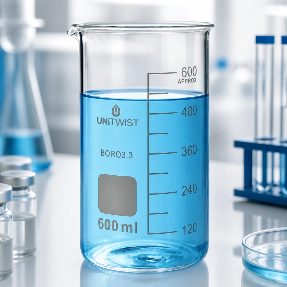 Becherglas 600ml Borosilikat hohe Form UNITWIST für Labor und Gewerbe mit Milliliter-Skala