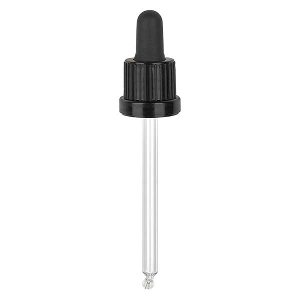 Glas-Tropfpipette, schwarz/schwarz PL95 Originalitätsverschluss III Glas-Tropfpipette, schwarz/schwarz PL95 Originalitätsverschluss III