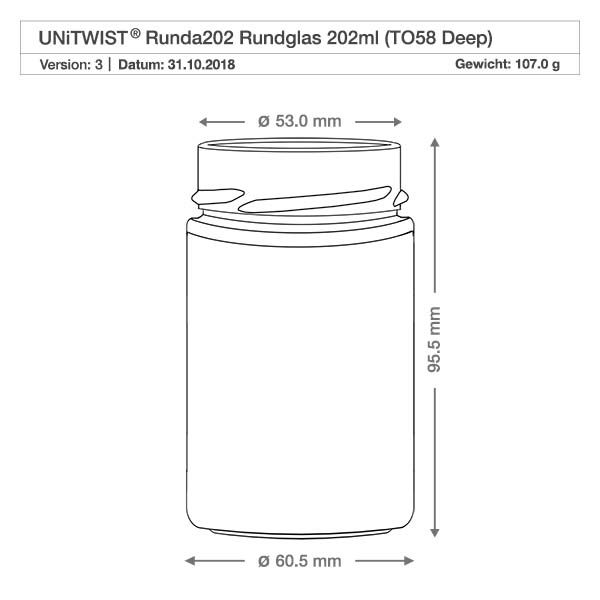 202ml Rundglas ohne Deckel (TO58deep) UNiTWIST