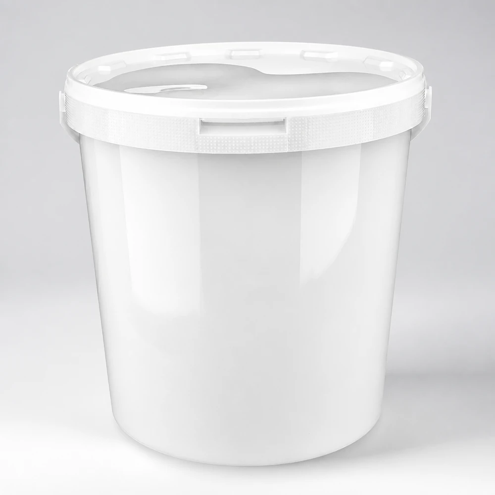 Eimer 10.7L aus weißem Kunststoff Polypropylen mit Deckel Weißer Kunststoffeimer 10,7L aus PP mit Deckel für gewerblichen Einsatz von Pacadura