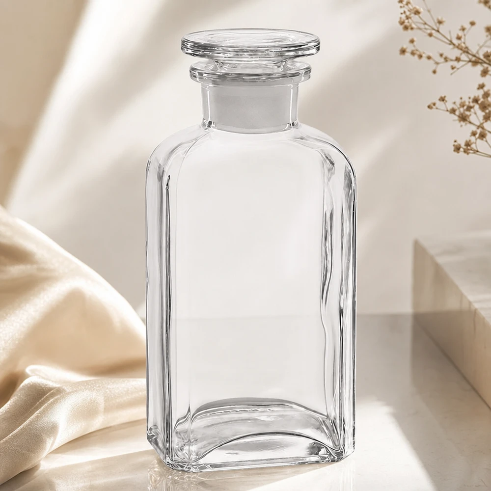 Vierkantflasche 250ml klar Weithals Glasstopfen Vierkantflasche 250ml Klarglas mit Glasstopfen Weithals für gewerblichen Einsatz Pacadura