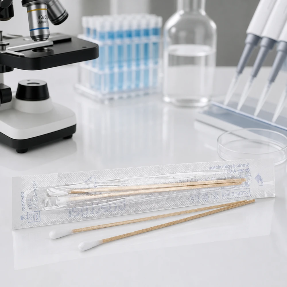 Sterile Wattestäbchen 2 Stück einzelverpackt mit Holzstiel für professionellen Laboreinsatz Pacadura