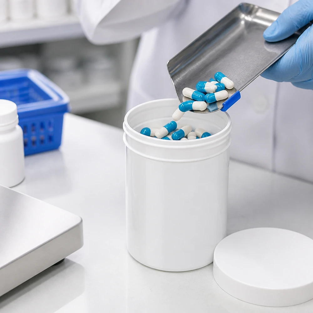Weiße PP-Salbenkruke 800g mit weißem Schraubdeckel für pharmazeutischen und gewerblichen Einsatz