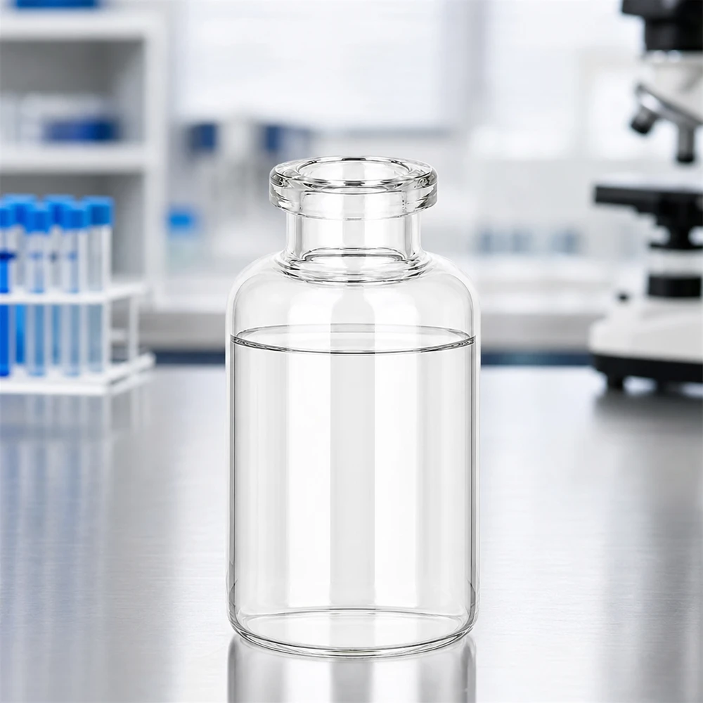 Injektionsflasche Klarglas 30ml für pharmazeutischen und gewerblichen Einsatz auf Edelstahloberfläche