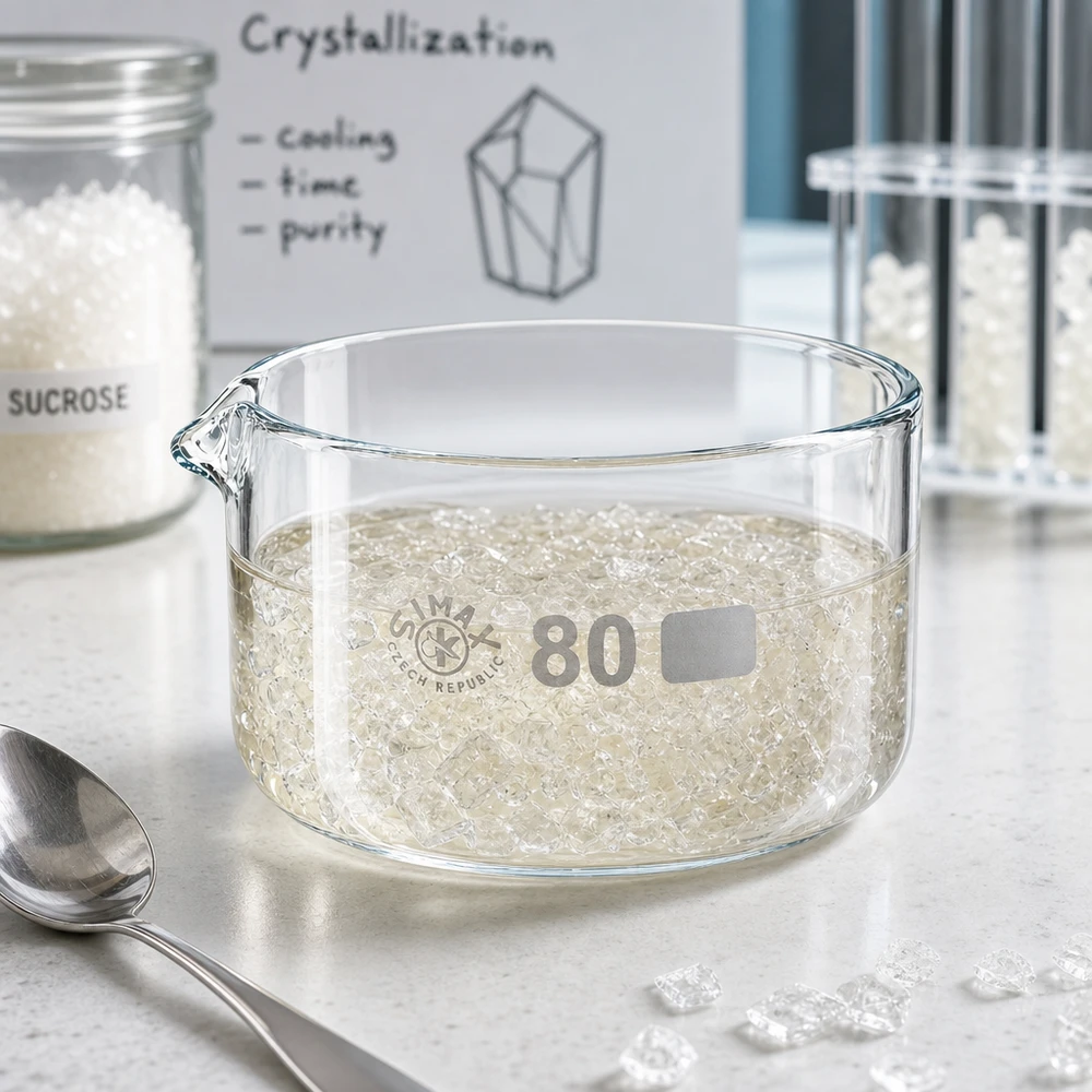150ml Kristallisierschale mit Ausguss Borosilikat ø80mm Kristallisierschale 150ml Borosilikatglas ø80mm mit Ausguss für Labor und Kristallisation
