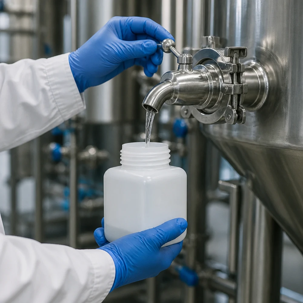 Chemikalienflasche 500ml Weithals PE-HD naturfarbig zur Probenentnahme in industrieller Umgebung