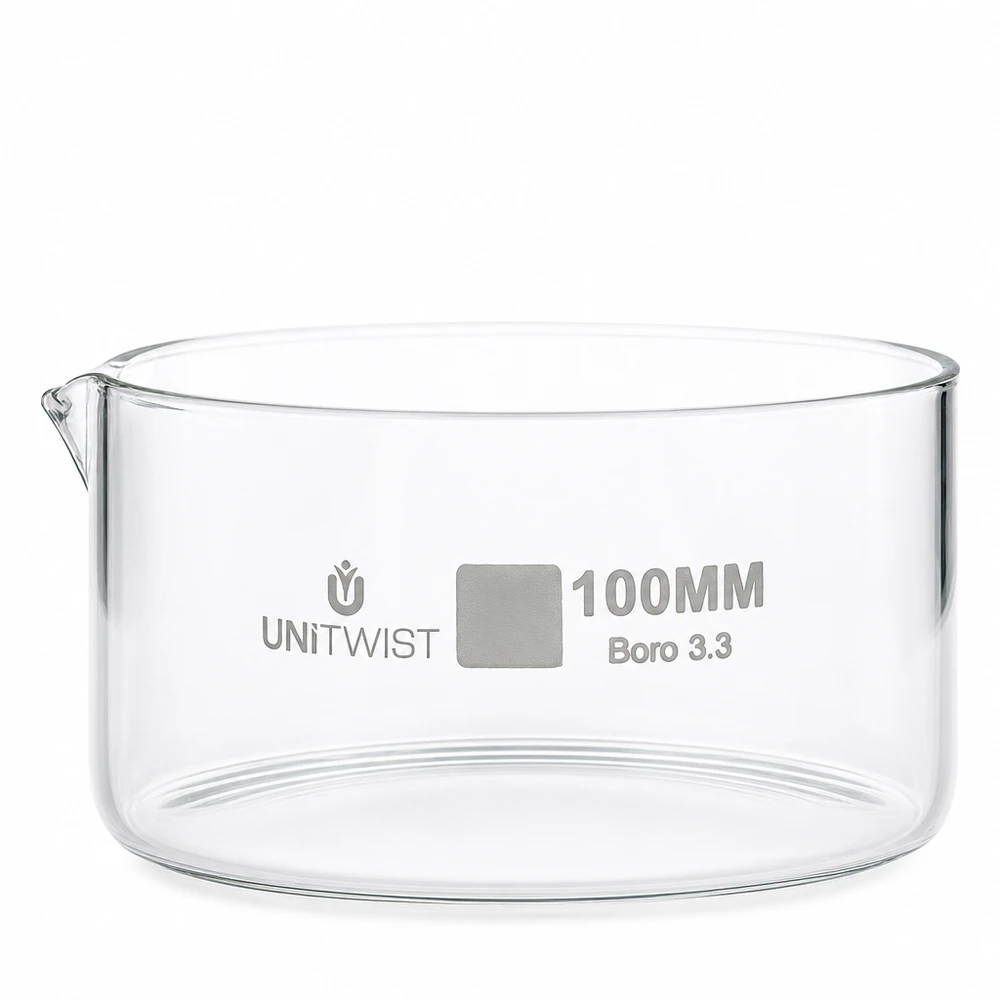 Kristallisierschale ø100mm Borosilikatglas UNiTWIST Kristallisierschale 100mm Borosilikatglas 3.3 UNiTWIST mit Ausguss für professionellen Laboreinsatz