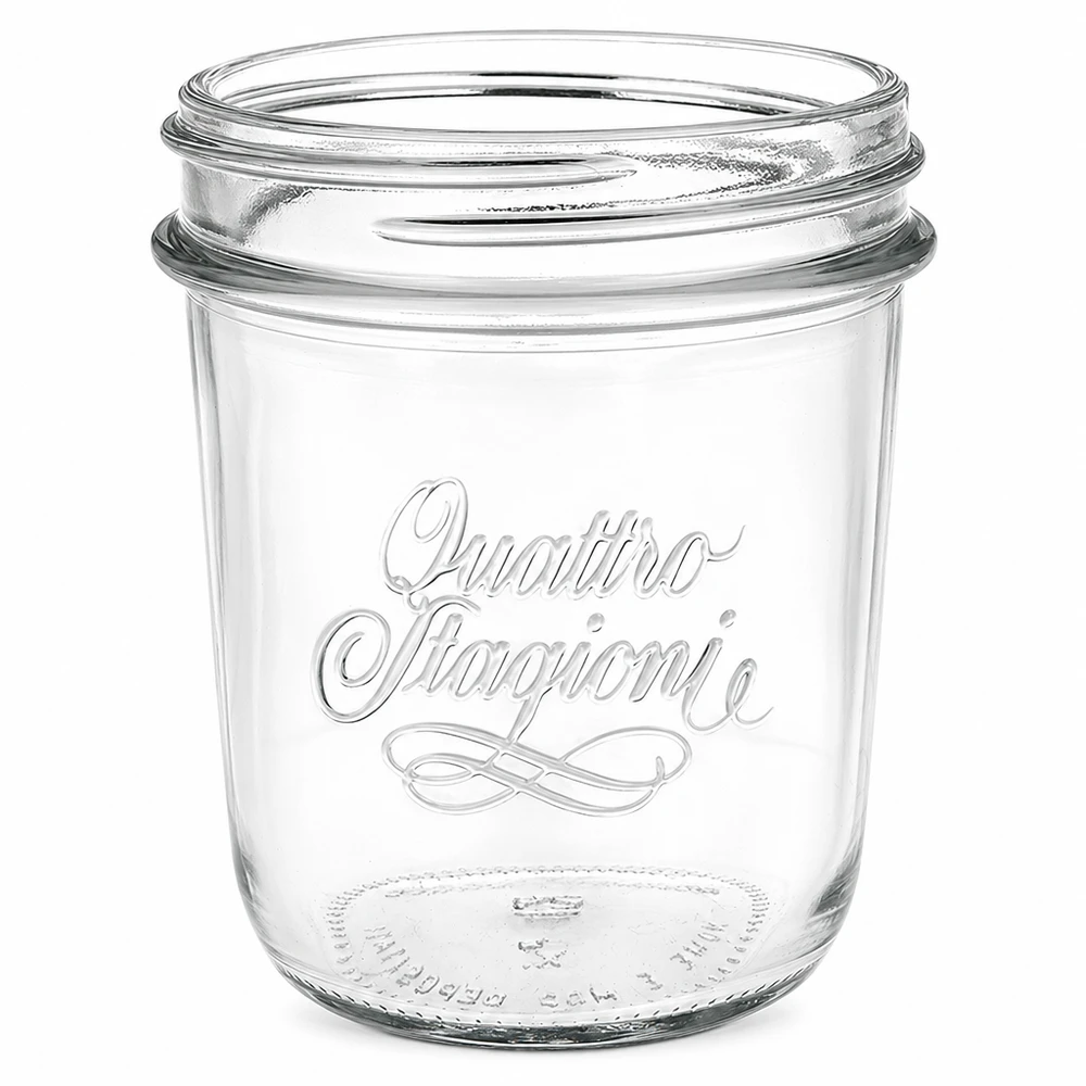 320ml Sturzglas "Quattro Stagioni" QS86mm Leeres 320ml Quattro Stagioni Sturzglas mit QS86mm Gewinde und elegantem Schriftzug für Einmachen und Konservieren