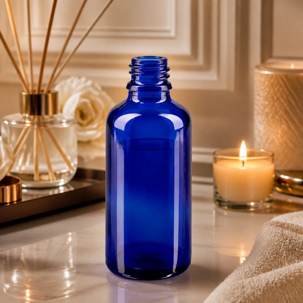 Tropfflasche 50ml DIN 18 BLAUGLAS 50ml blaue Apothekerflasche aus ApoGlas für professionellen Einsatz im Fachhandel bei Pacadura