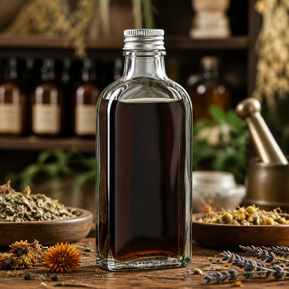 100 ml Meplatflasche klar DIN22 aus Glas für professionelle Abfüllung von Kräuterextrakten