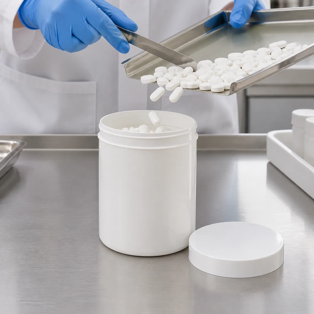 Salbenkruke 300g weiß mit weißem Schraubdeckel (Polypropylen) Salbenkruke 300g weiß PP mit Schraubdeckel für pharmazeutische Abfüllung im Fachhandel