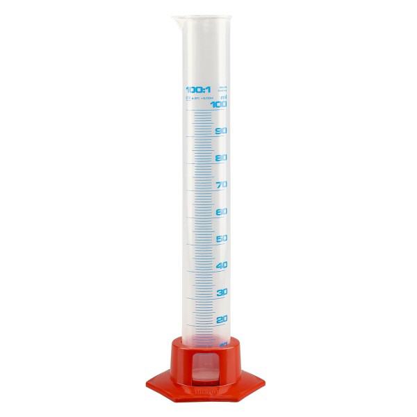 100ml Messzylinder Polypropylen, graduiert mit orangem Fuss