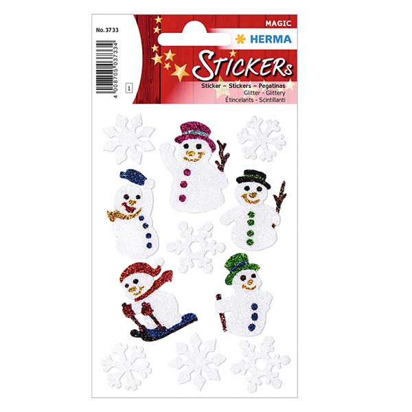 Sticker "Schneemänner" (11 Aufkleber mit Glitzer)