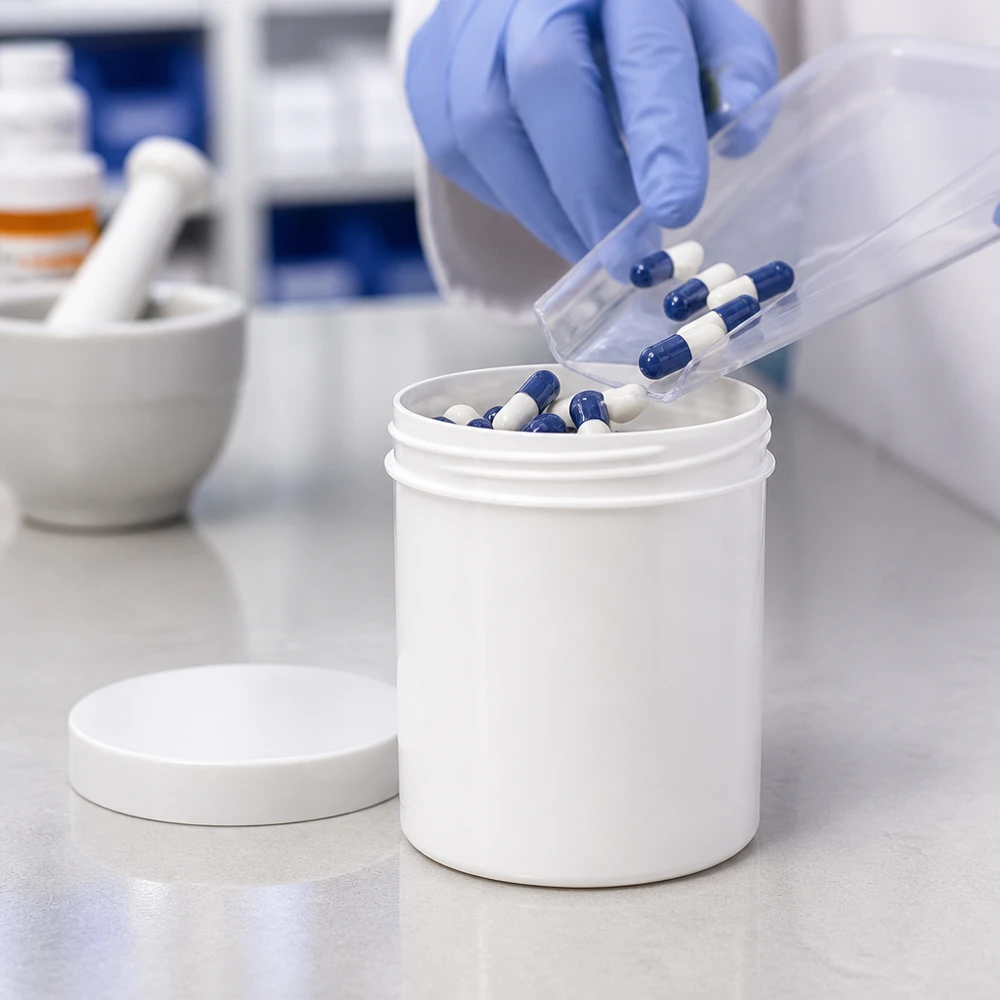 Weiße PP-Salbenkruke 30ml mit Schraubdeckel für pharmazeutischen und kosmetischen Fachbedarf