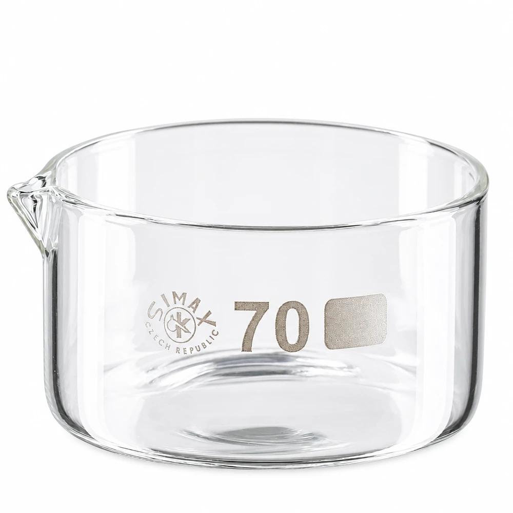 Simax Kristallisierschale 100ml Borosilikatglas mit Ausguss Durchmesser 70mm Labor Eindampfschale