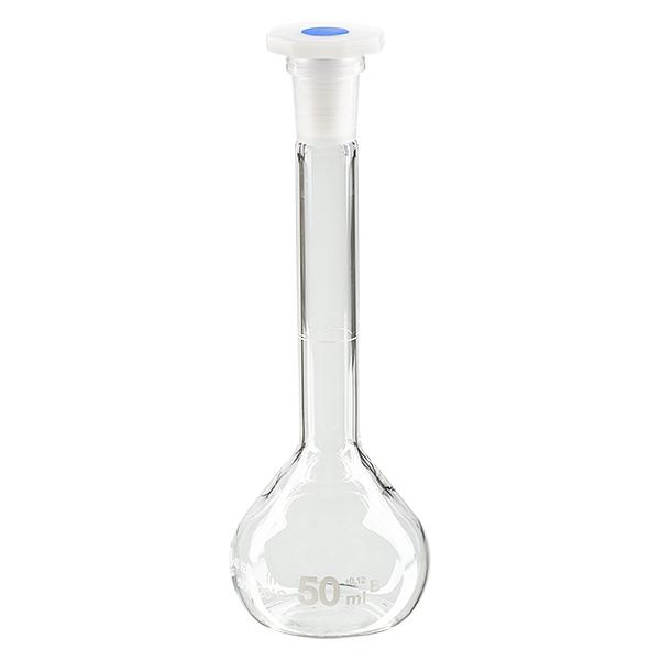 Messkolben 50ml mit Normschliff & PEHD Stopfen