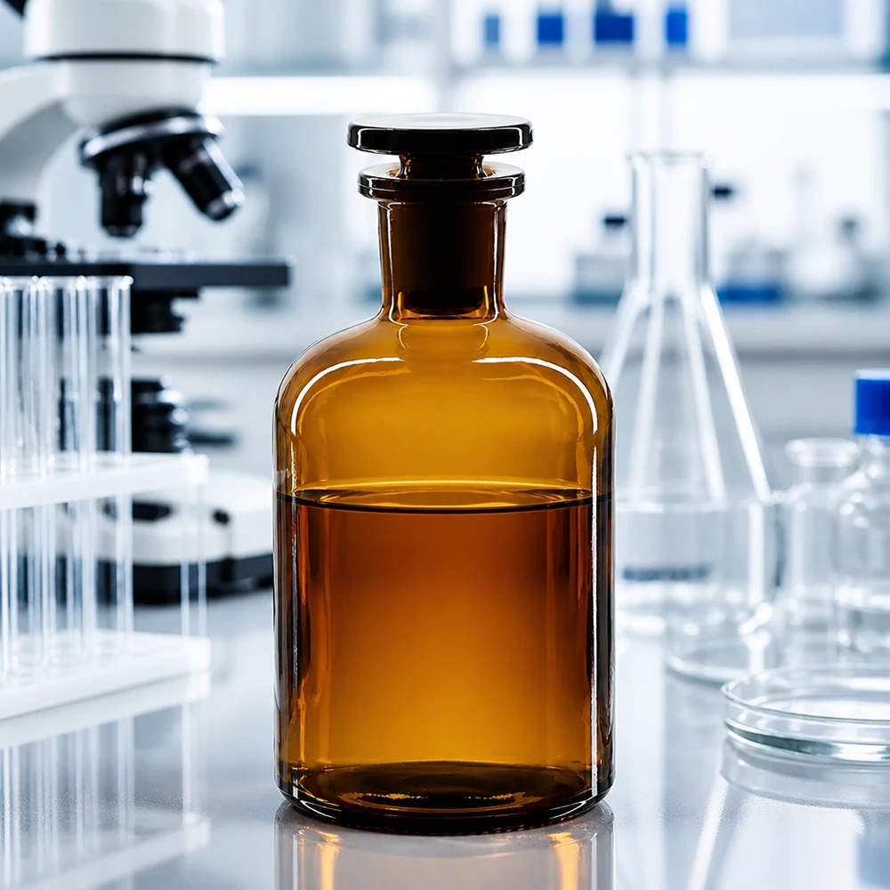 Braune Enghals-Rundschulterflasche 250ml mit Glasstopfen für Labor und Fachhandel bei Pacadura