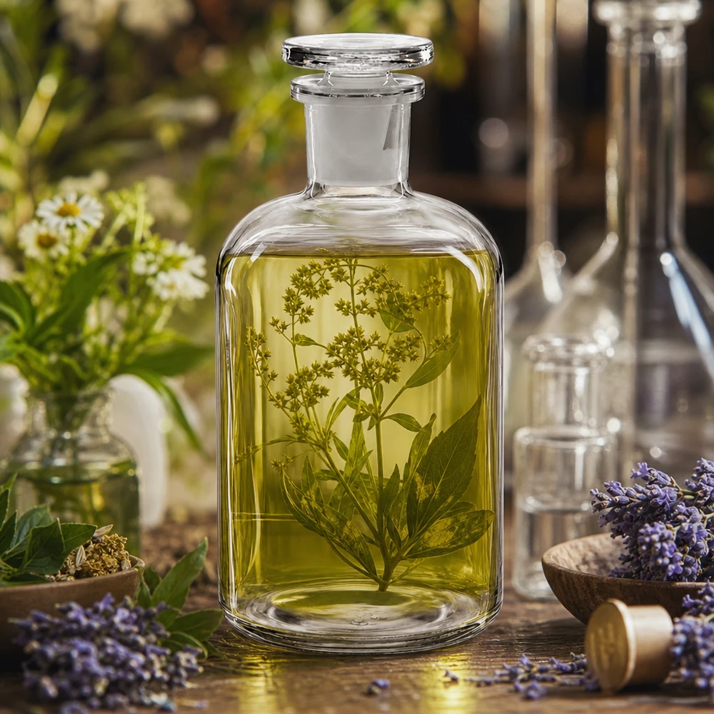 Rundschulterflasche 500ml klar Enghals Glasstopfen Rundschulterflasche 500ml Klarglas Enghals mit Glasstopfen für Kräuteröle und Laboranwendungen