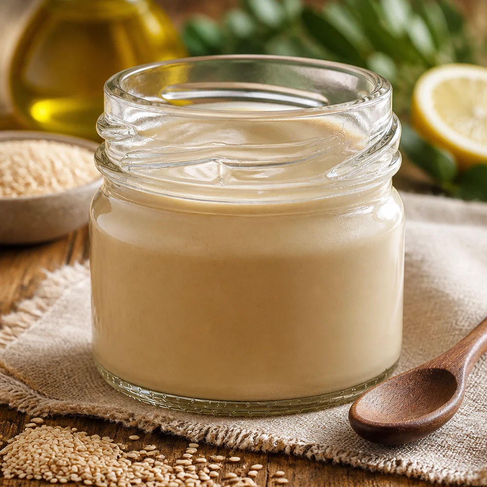 Tahini in UNiTWIST Runda33 Rundglas 33ml TO43 Glasverpackung für gewerbliche Lebensmittelabfüllung