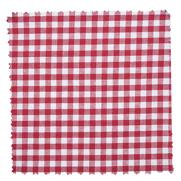 Bordeaux-weiß kariertes Stoffmuster des 12cm Schmuckdeckchens in Nahaufnahme mit Gingham-Design