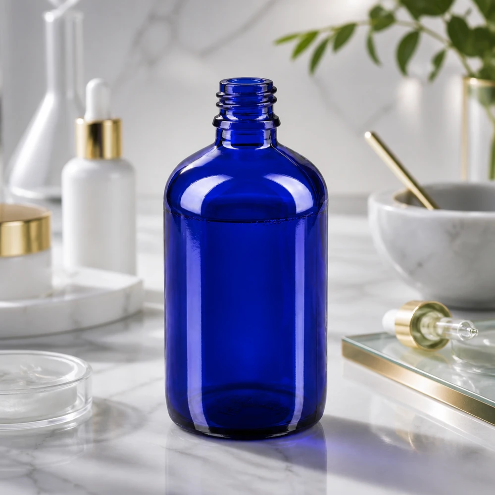 Tropfflasche 100ml DIN 18 BLAUGLAS 100ml blaue Apothekerflasche aus Glas für professionelle Anwendung in Pharmazie und Labor